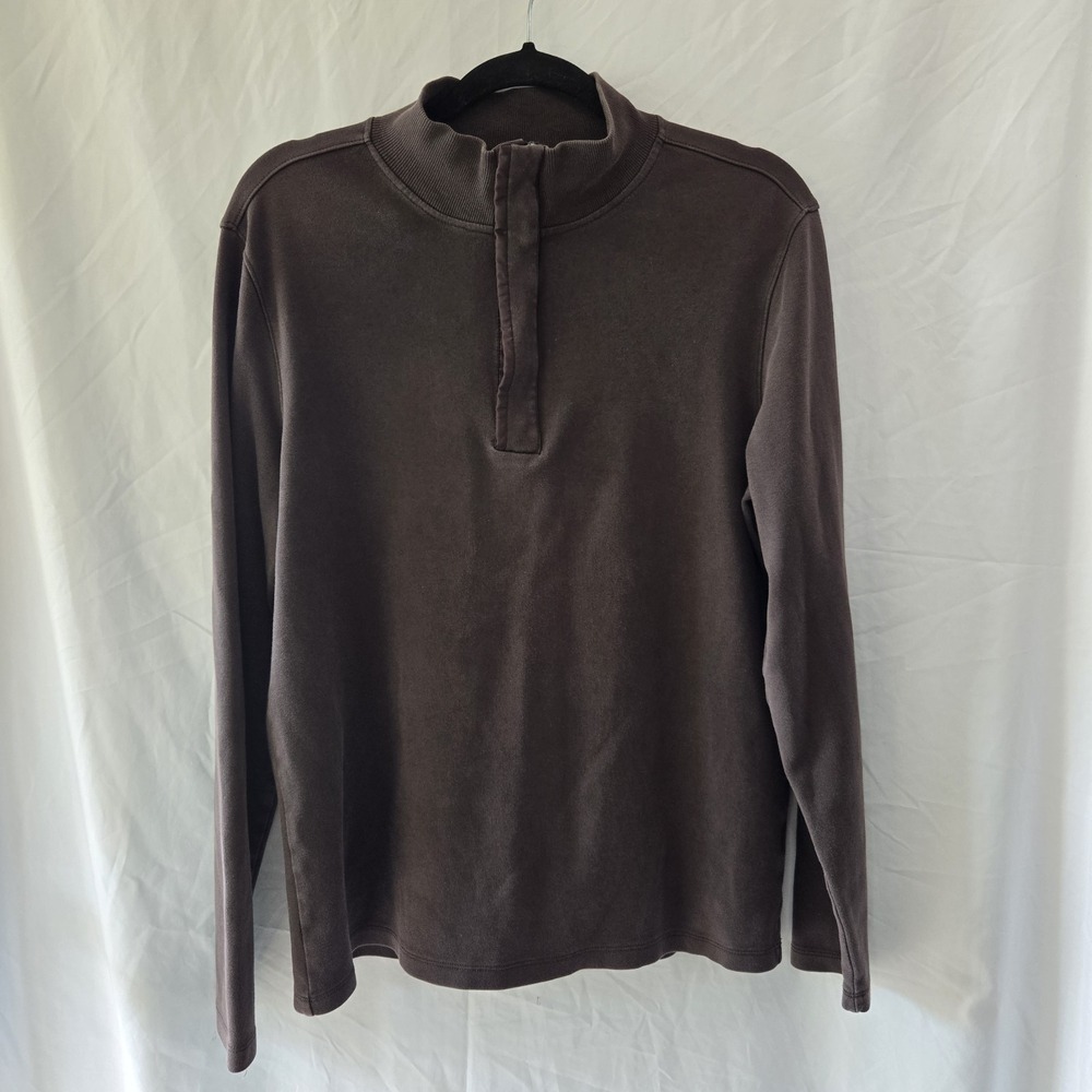 Structure 100% Cotton 1/4 Zip Mock Neck Long Sleeve Pullover Brown Men's‎ Medium
